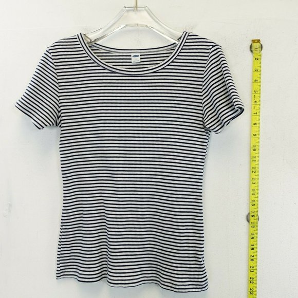 OLD NAVY Women's Navy Blue White Top Blouse SMALL Stretch Striped Short Sleeve - Picture 5 of 8